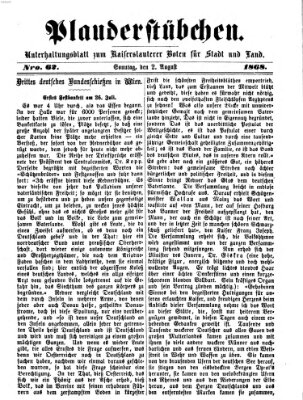 Plauderstübchen Sonntag 2. August 1868