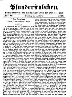 Plauderstübchen Donnerstag 15. Oktober 1868