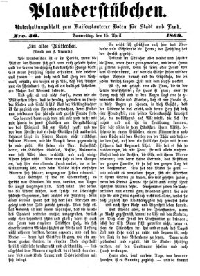 Plauderstübchen Donnerstag 15. April 1869