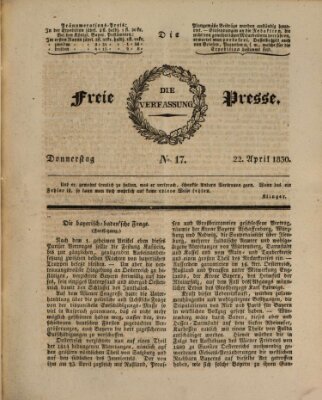 Die freie Presse Donnerstag 22. April 1830