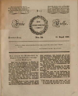 Die freie Presse Donnerstag 19. August 1830