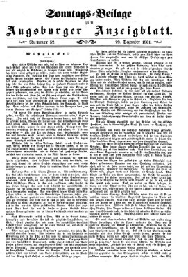 Augsburger Anzeigeblatt. Sonntags-Beilage zum Augsburger Anzeigblatt (Augsburger Anzeigeblatt) Sonntag 29. Dezember 1861