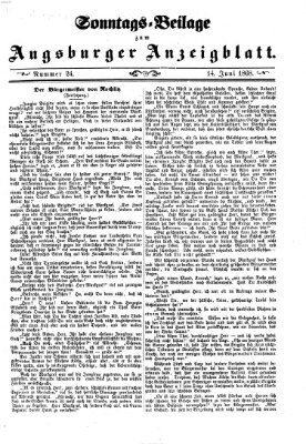 Augsburger Anzeigeblatt. Sonntags-Beilage zum Augsburger Anzeigblatt (Augsburger Anzeigeblatt) Sonntag 14. Juni 1868