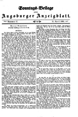 Augsburger Anzeigeblatt. Sonntags-Beilage zum Augsburger Anzeigblatt (Augsburger Anzeigeblatt) Sonntag 25. April 1869