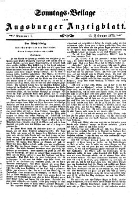 Augsburger Anzeigeblatt. Sonntags-Beilage zum Augsburger Anzeigblatt (Augsburger Anzeigeblatt) Sonntag 13. Februar 1870