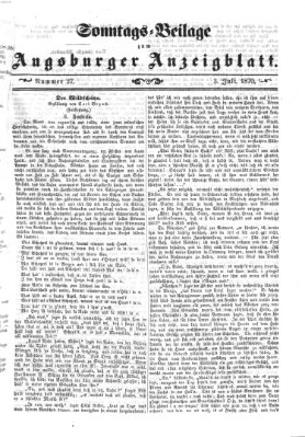 Augsburger Anzeigeblatt. Sonntags-Beilage zum Augsburger Anzeigblatt (Augsburger Anzeigeblatt) Sonntag 3. Juli 1870