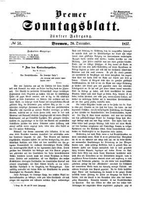 Bremer Sonntagsblatt Sonntag 20. Dezember 1857