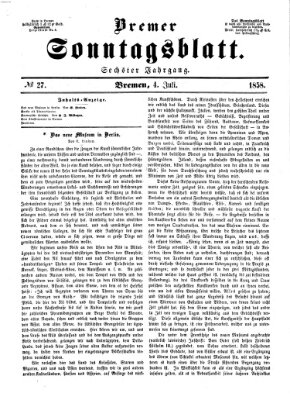 Bremer Sonntagsblatt Sonntag 4. Juli 1858