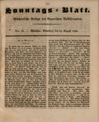 Sonntags-Blatt (Der bayerische Volksfreund) Sonntag 29. August 1830