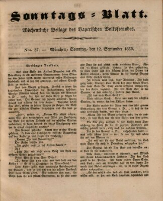 Sonntags-Blatt (Der bayerische Volksfreund) Sonntag 12. September 1830