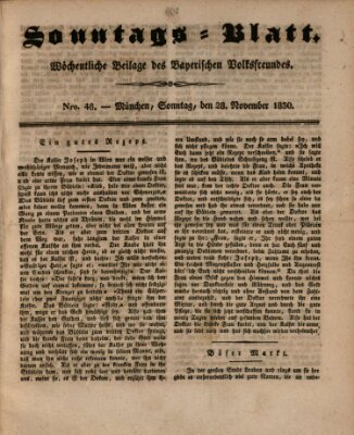 Sonntags-Blatt (Der bayerische Volksfreund) Sonntag 28. November 1830