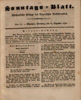 Sonntags-Blatt (Der bayerische Volksfreund) Sonntag 19. Dezember 1830