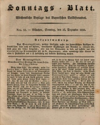 Sonntags-Blatt (Der bayerische Volksfreund) Sonntag 26. Dezember 1830