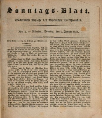 Sonntags-Blatt (Der bayerische Volksfreund) Sonntag 9. Januar 1831