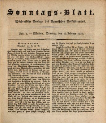 Sonntags-Blatt (Der bayerische Volksfreund) Sonntag 13. Februar 1831