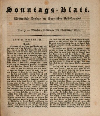 Sonntags-Blatt (Der bayerische Volksfreund) Sonntag 27. Februar 1831