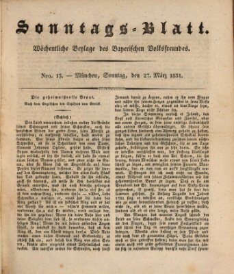 Sonntags-Blatt (Der bayerische Volksfreund) Sonntag 27. März 1831