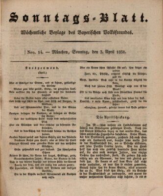 Sonntags-Blatt (Der bayerische Volksfreund) Sonntag 3. April 1831