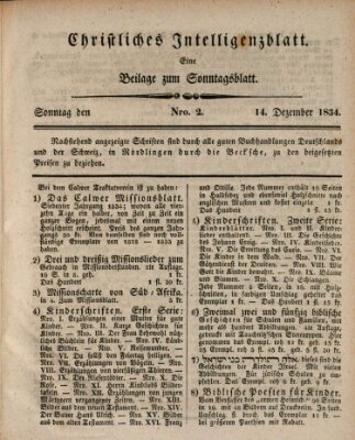 Sonntagsblatt Sonntag 14. Dezember 1834