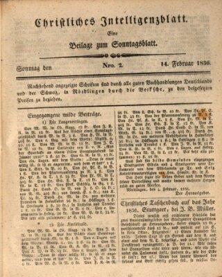 Sonntagsblatt Sonntag 14. Februar 1836