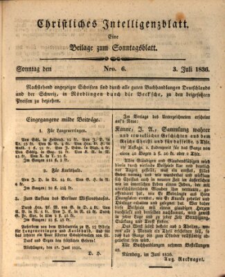 Sonntagsblatt Sonntag 3. Juli 1836