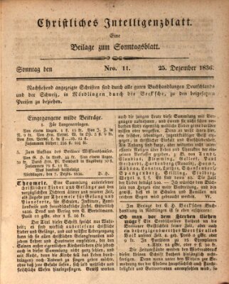 Sonntagsblatt Sonntag 25. Dezember 1836