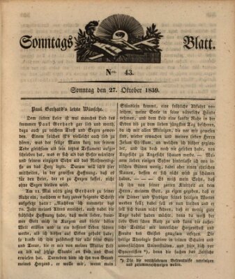 Sonntagsblatt Sonntag 27. Oktober 1839