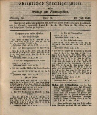 Sonntagsblatt Sonntag 19. Juli 1840