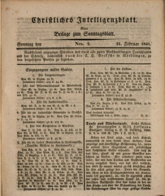 Sonntagsblatt Sonntag 21. Februar 1841