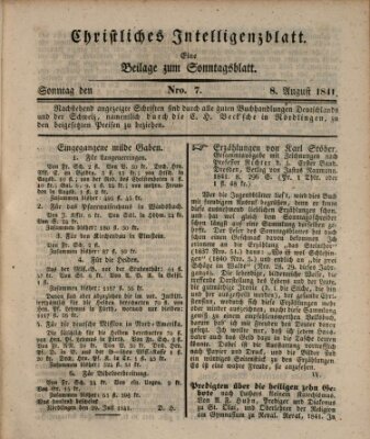 Sonntagsblatt Sonntag 8. August 1841