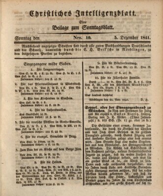 Sonntagsblatt Sonntag 5. Dezember 1841