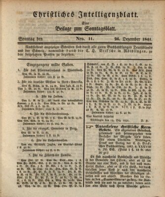 Sonntagsblatt Sonntag 26. Dezember 1841