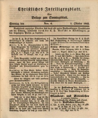 Sonntagsblatt Sonntag 1. Oktober 1843