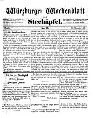 Würzburger Wochenblatt und Stechäpfel (Würzburger Stechäpfel) Samstag 18. November 1865