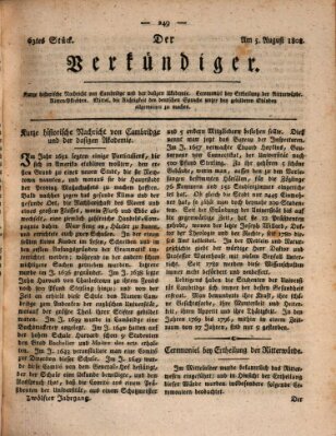 Der Verkündiger oder Zeitschrift für die Fortschritte und neuesten Beobachtungen, Entdeckungen und Erfindungen in den Künsten und Wissenschaften und für gegenseitige Unterhaltung Freitag 5. August 1808