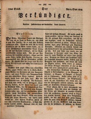 Der Verkündiger oder Zeitschrift für die Fortschritte und neuesten Beobachtungen, Entdeckungen und Erfindungen in den Künsten und Wissenschaften und für gegenseitige Unterhaltung Freitag 23. September 1808