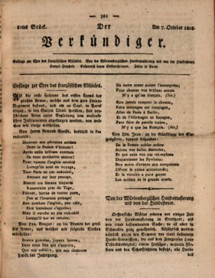 Der Verkündiger oder Zeitschrift für die Fortschritte und neuesten Beobachtungen, Entdeckungen und Erfindungen in den Künsten und Wissenschaften und für gegenseitige Unterhaltung Freitag 7. Oktober 1808