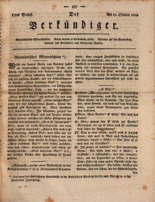 Der Verkündiger oder Zeitschrift für die Fortschritte und neuesten Beobachtungen, Entdeckungen und Erfindungen in den Künsten und Wissenschaften und für gegenseitige Unterhaltung Freitag 21. Oktober 1808