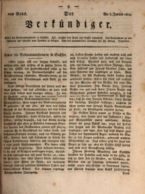 Der Verkündiger oder Zeitschrift für die Fortschritte und neuesten Beobachtungen, Entdeckungen und Erfindungen in den Künsten und Wissenschaften und für gegenseitige Unterhaltung Freitag 6. Januar 1809