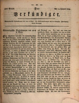 Der Verkündiger oder Zeitschrift für die Fortschritte und neuesten Beobachtungen, Entdeckungen und Erfindungen in den Künsten und Wissenschaften und für gegenseitige Unterhaltung Freitag 13. Januar 1809