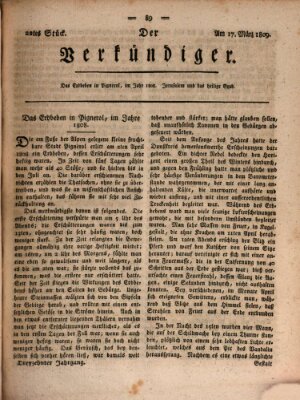 Der Verkündiger oder Zeitschrift für die Fortschritte und neuesten Beobachtungen, Entdeckungen und Erfindungen in den Künsten und Wissenschaften und für gegenseitige Unterhaltung Freitag 17. März 1809