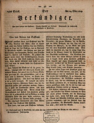 Der Verkündiger oder Zeitschrift für die Fortschritte und neuesten Beobachtungen, Entdeckungen und Erfindungen in den Künsten und Wissenschaften und für gegenseitige Unterhaltung Freitag 24. März 1809