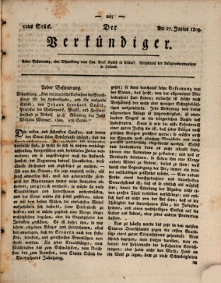 Der Verkündiger oder Zeitschrift für die Fortschritte und neuesten Beobachtungen, Entdeckungen und Erfindungen in den Künsten und Wissenschaften und für gegenseitige Unterhaltung Dienstag 27. Juni 1809