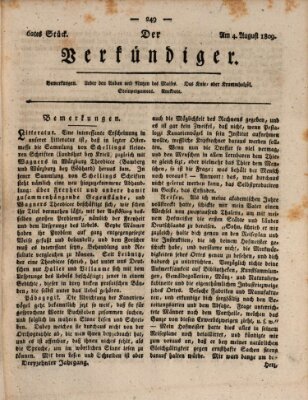 Der Verkündiger oder Zeitschrift für die Fortschritte und neuesten Beobachtungen, Entdeckungen und Erfindungen in den Künsten und Wissenschaften und für gegenseitige Unterhaltung Freitag 4. August 1809