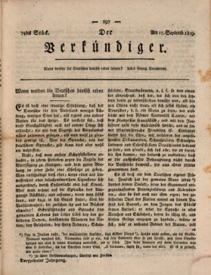 Der Verkündiger oder Zeitschrift für die Fortschritte und neuesten Beobachtungen, Entdeckungen und Erfindungen in den Künsten und Wissenschaften und für gegenseitige Unterhaltung Freitag 15. September 1809