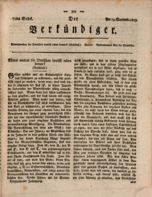 Der Verkündiger oder Zeitschrift für die Fortschritte und neuesten Beobachtungen, Entdeckungen und Erfindungen in den Künsten und Wissenschaften und für gegenseitige Unterhaltung Dienstag 19. September 1809