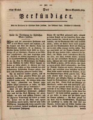 Der Verkündiger oder Zeitschrift für die Fortschritte und neuesten Beobachtungen, Entdeckungen und Erfindungen in den Künsten und Wissenschaften und für gegenseitige Unterhaltung Freitag 22. September 1809