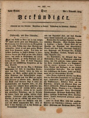 Der Verkündiger oder Zeitschrift für die Fortschritte und neuesten Beobachtungen, Entdeckungen und Erfindungen in den Künsten und Wissenschaften und für gegenseitige Unterhaltung Dienstag 7. November 1809