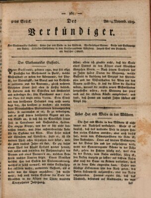 Der Verkündiger oder Zeitschrift für die Fortschritte und neuesten Beobachtungen, Entdeckungen und Erfindungen in den Künsten und Wissenschaften und für gegenseitige Unterhaltung Dienstag 14. November 1809