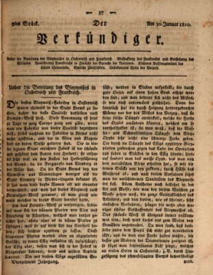 Der Verkündiger oder Zeitschrift für die Fortschritte und neuesten Beobachtungen, Entdeckungen und Erfindungen in den Künsten und Wissenschaften und für gegenseitige Unterhaltung Dienstag 30. Januar 1810